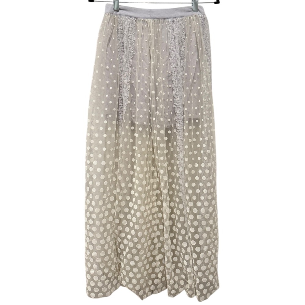 Free People Maxi Skirt Mesh Sheer Tulle Sz 0 White/Purple Lace Fairy Cottage‎